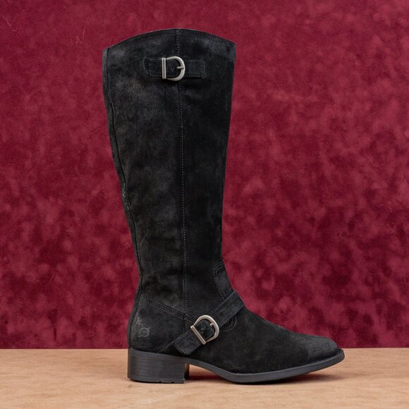 Born Women Esire Black Suede Zip Farm Wide Calf Riding Fashion Knee Boots sz 9 - Picture 3 of 10
